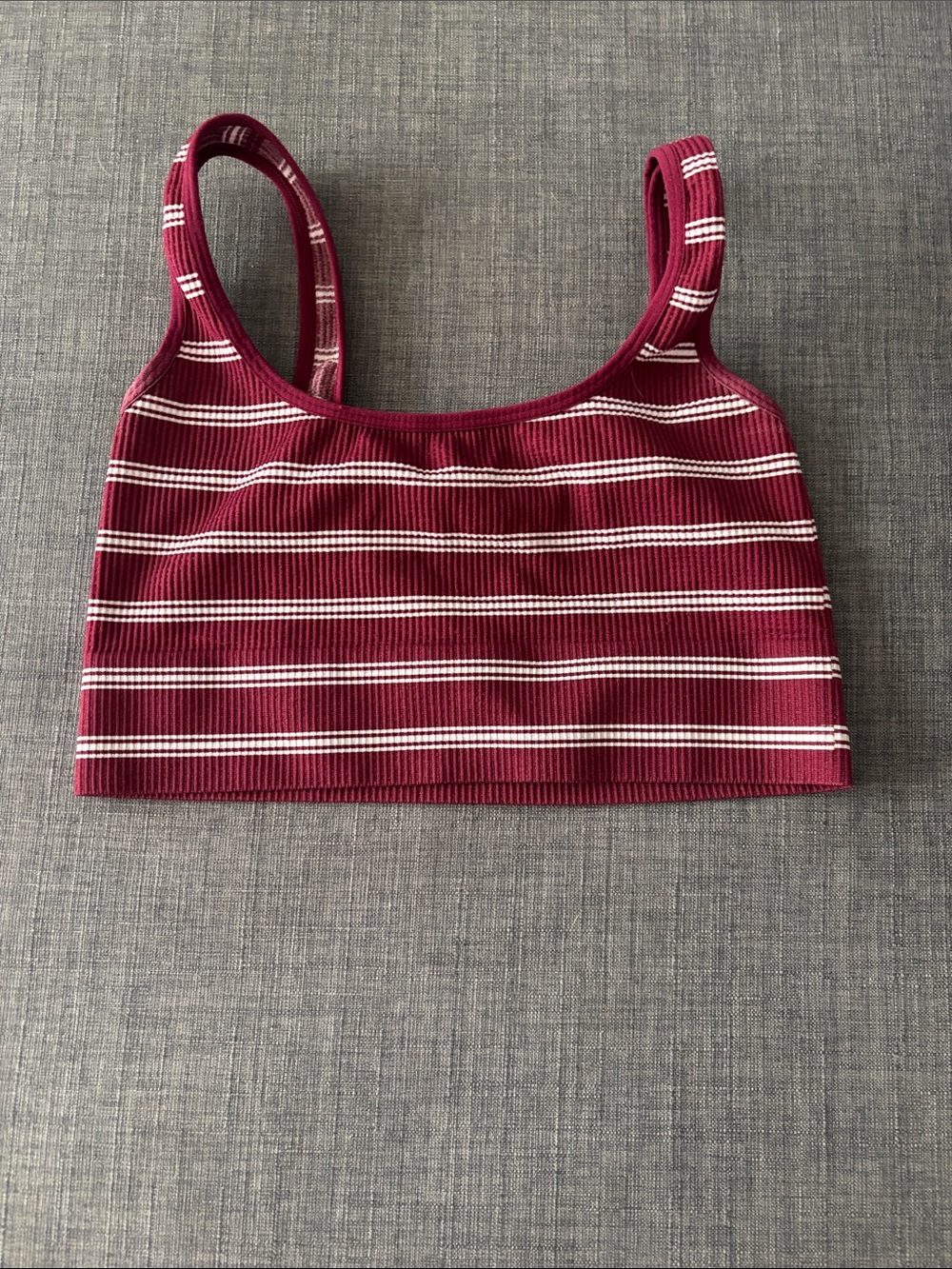 No Boundaries Burgundy & White Striped Ribbed Crop Tank